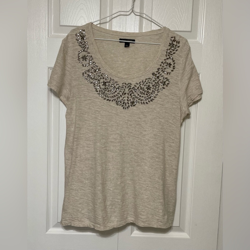 Banana Republic Cream Embellished Short Sleeve Tee